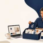 Small business owner organizing a professional brand kit on a limited budget