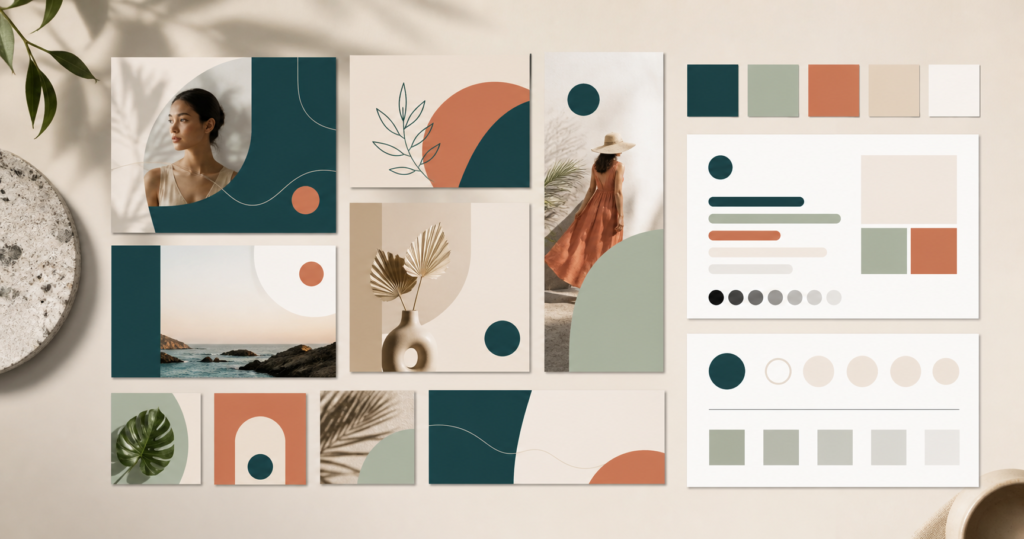 Social media layouts unified by one brand style guide, color system, and typography